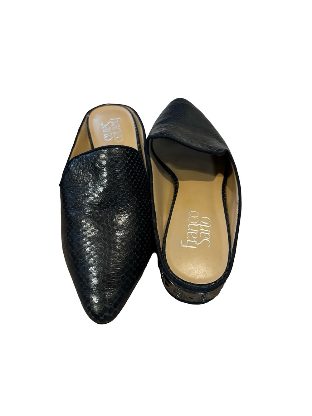 FRANCO SARTO Samanta Black Mules Shoes-size 7 leather slides with studs